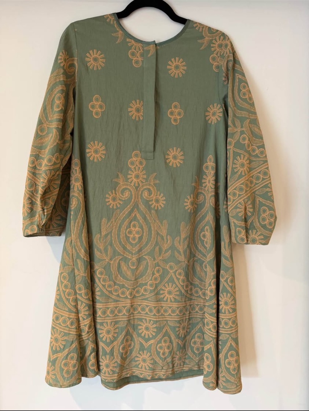 Boho Embroidered Sage Green Shift Dress - Picture 4 of 7